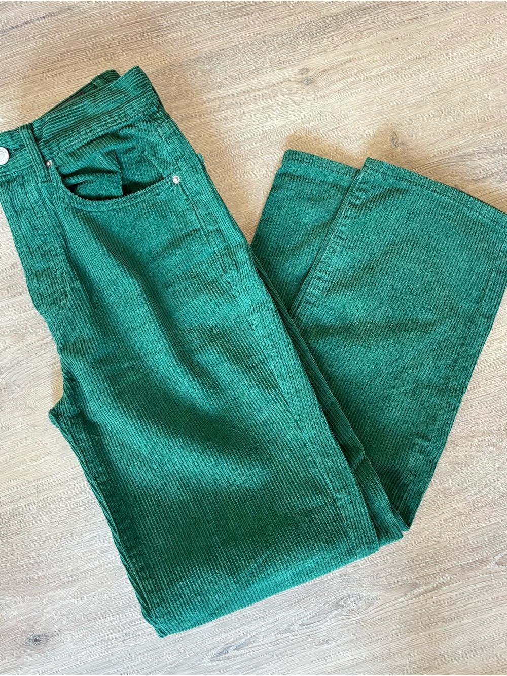 Green Corduroy Straight Leg Pants